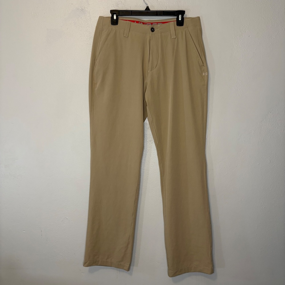 Under Armour Mens 35x31.5 Golf Pants Khaki Tan Performance Chino Trouser Stretch